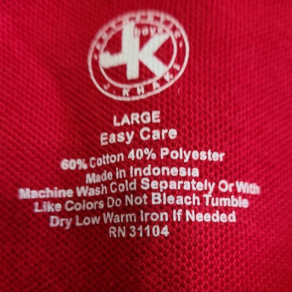 (1561) J. Khakis Youths Short Sleeve Polo Shirt, Size: Large Color: Red (NWOT) - Picture 8 of 14